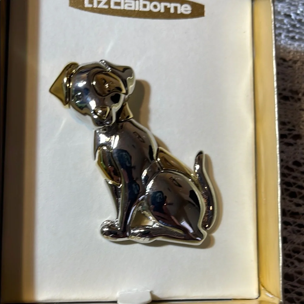 Liz Claiborne Shiny Silver Puppy Dog Brooch